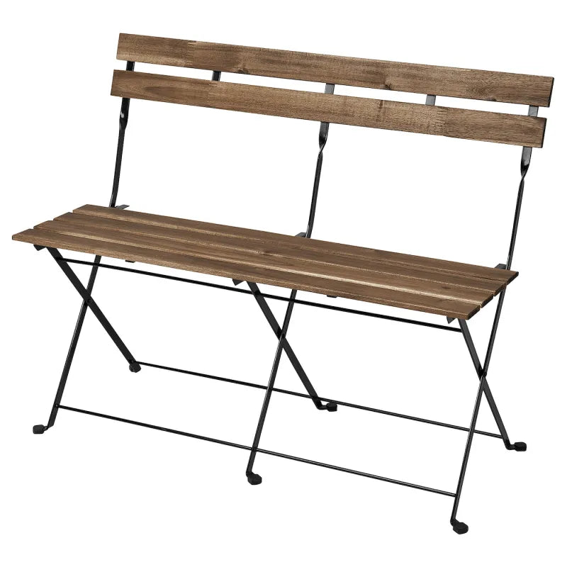 Space-Saving Foldable Outdoor Bench in Warm Acacia and Matte Black Metal