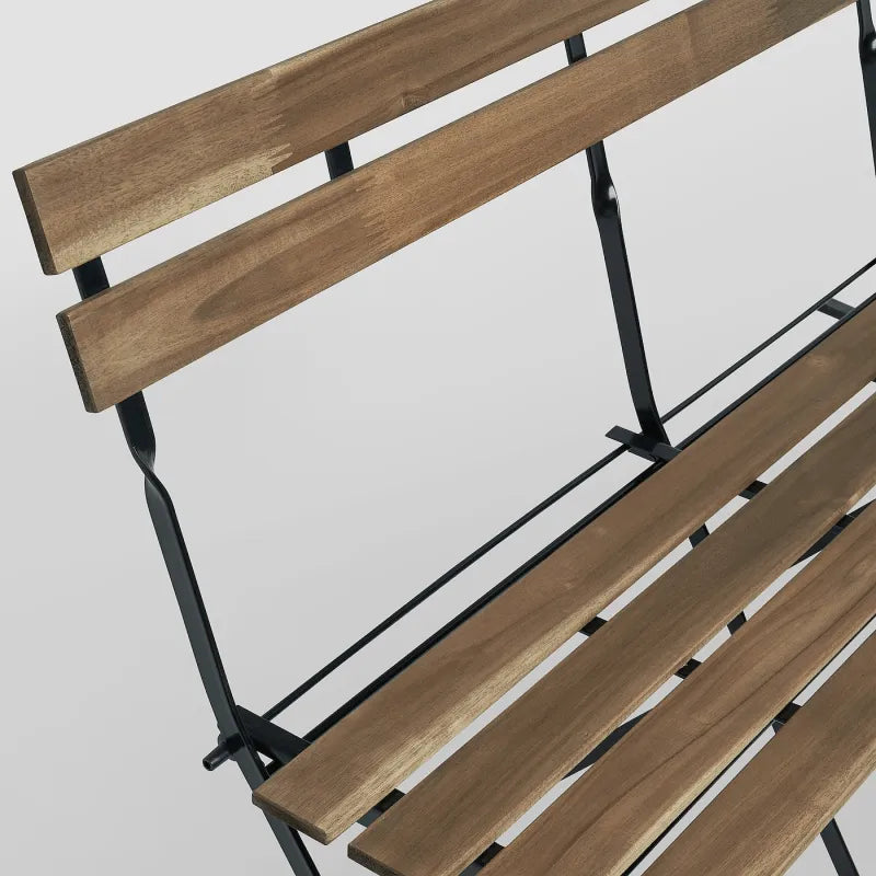 Space-Saving Foldable Outdoor Bench in Warm Acacia and Matte Black Metal