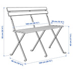 Space-Saving Foldable Outdoor Bench in Warm Acacia and Matte Black Metal Dimensions