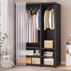 Space-Saving Metal Wardrobe Armoire With Curtain And Drawers