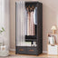Space-Saving Metal Wardrobe Armoire With Curtain And Drawers