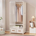 Space-Saving Metal Wardrobe Armoire With Curtain And Drawers