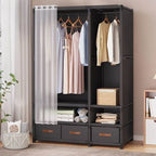 Space-Saving Metal Wardrobe Armoire With Curtain And Drawers
