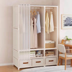 Space-Saving Metal Wardrobe Armoire With Curtain And Drawers