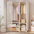 Space-Saving Metal Wardrobe Armoire With Curtain And Drawers