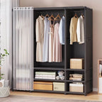 Space-Saving Metal Wardrobe Armoire With Curtain And Drawers