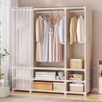 Space-Saving Metal Wardrobe Armoire With Curtain And Drawers