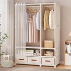 Space-Saving Metal Wardrobe Armoire With Curtain And Drawers
