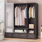 Space-Saving Metal Wardrobe Armoire With Curtain And Drawers