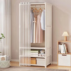 Space-Saving Metal Wardrobe Armoire With Curtain And Drawers