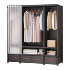 Space-Saving Metal Wardrobe Armoire With Curtain And Drawers