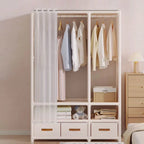 Space-Saving Metal Wardrobe Armoire With Curtain And Drawers