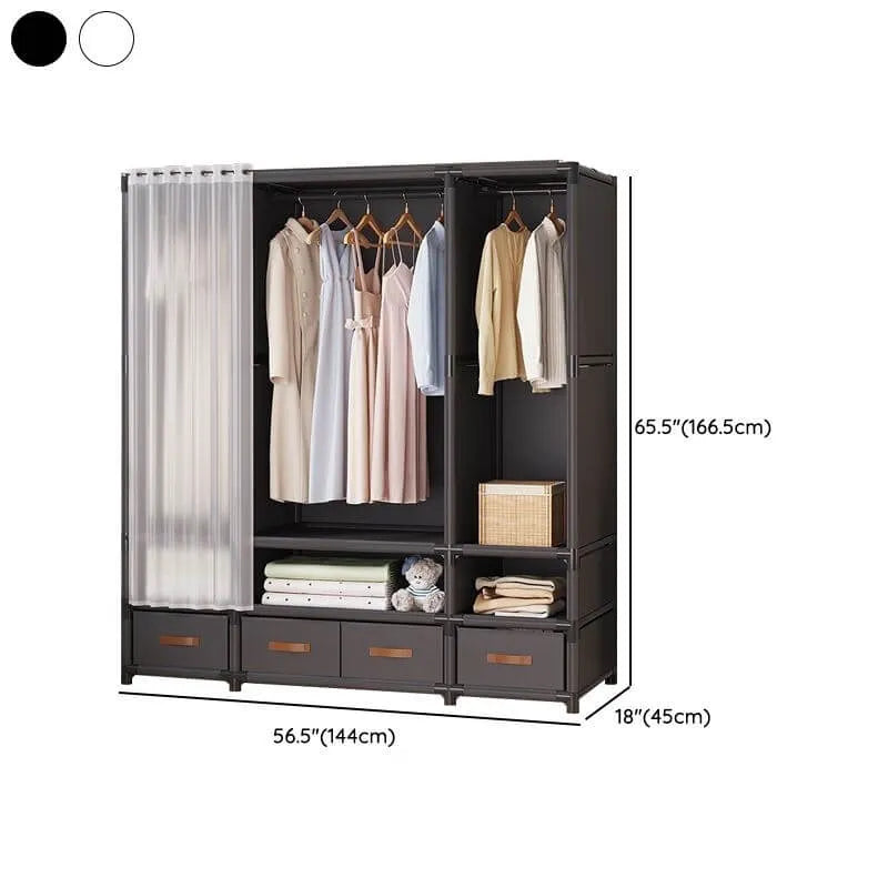 Space-Saving Metal Wardrobe Armoire With Curtain And Drawers Dimensions