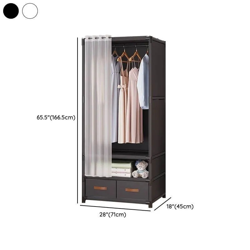 Space-Saving Metal Wardrobe Armoire With Curtain And Drawers Dimensions