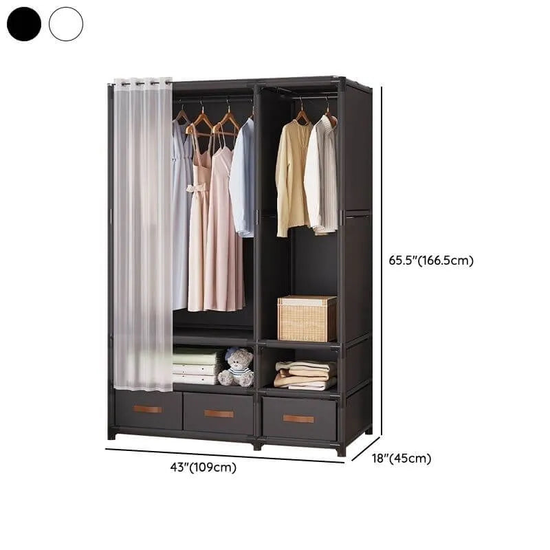 Space-Saving Metal Wardrobe Armoire With Curtain And Drawers Dimensions