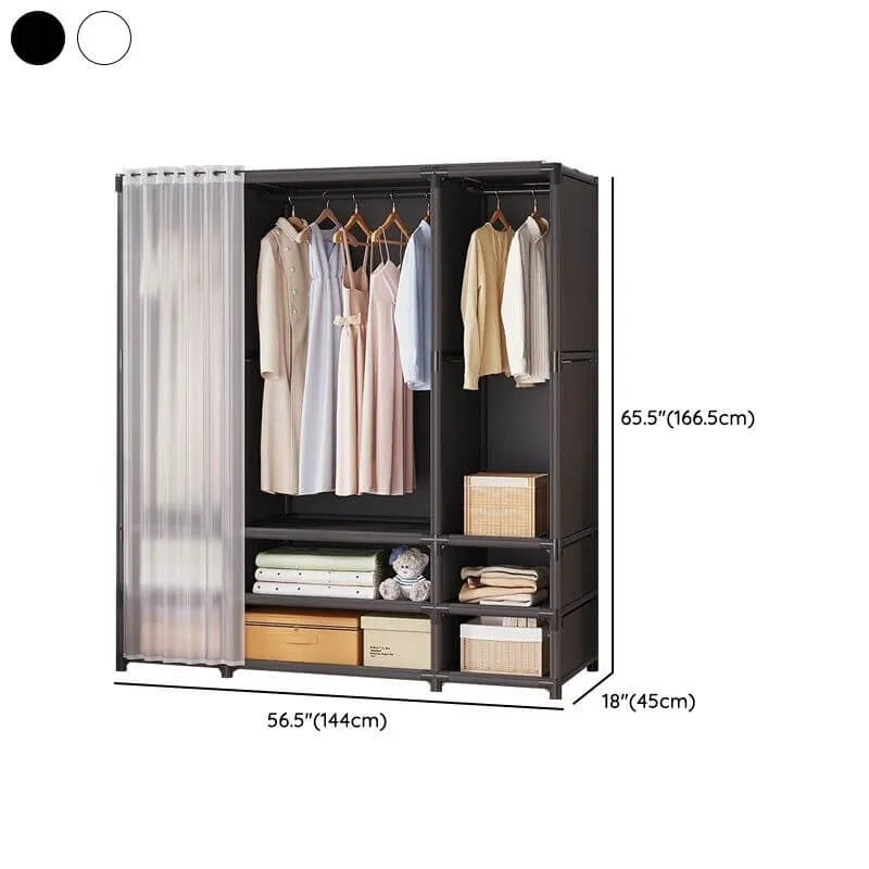 Space-Saving Metal Wardrobe Armoire With Curtain And Drawers Dimensions