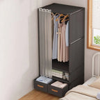 Space-Saving Metal Wardrobe Armoire With Curtain And Drawers Main Product Image