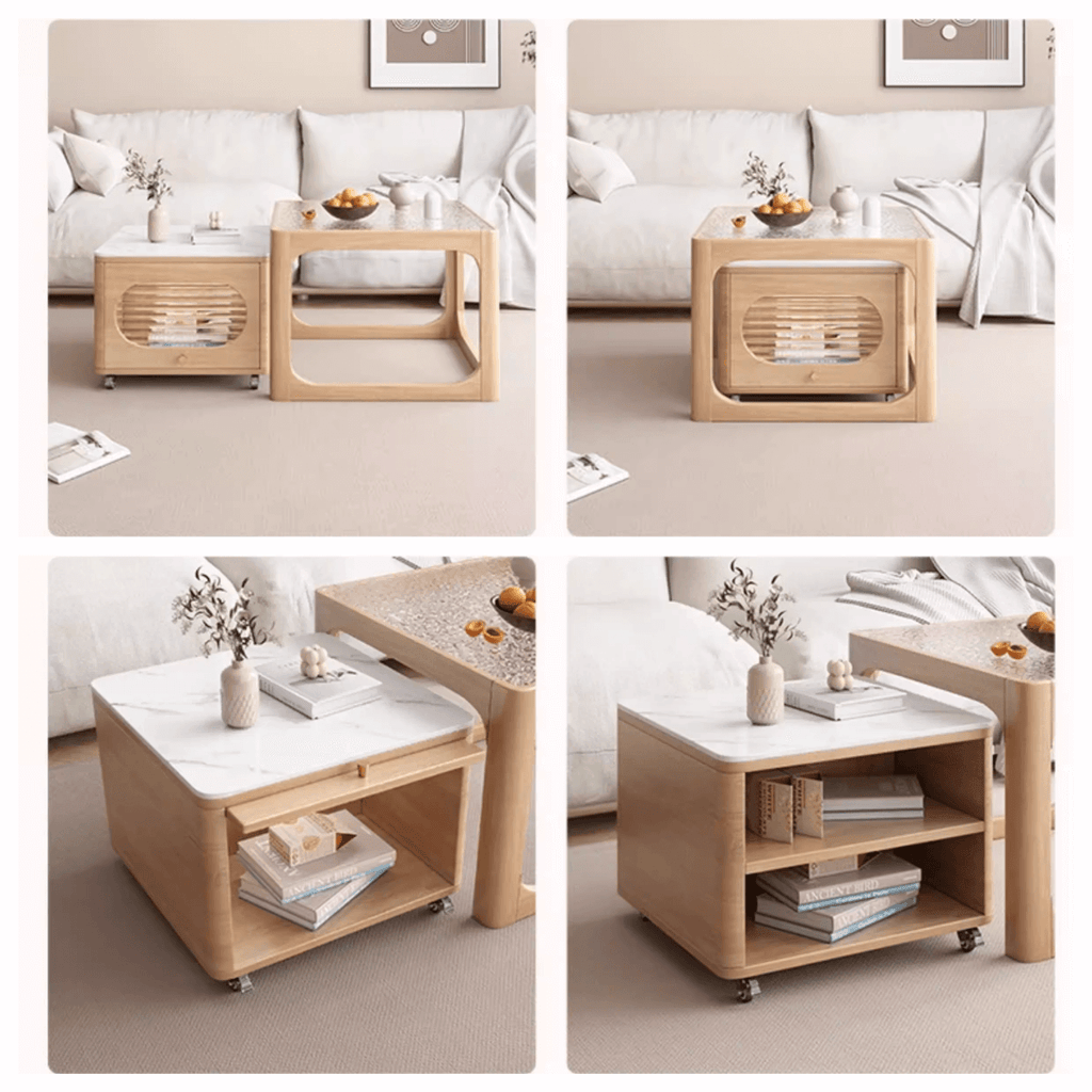 Space-Saving Nesting Side Tables with Brake Casters and Open Cabinet Storage