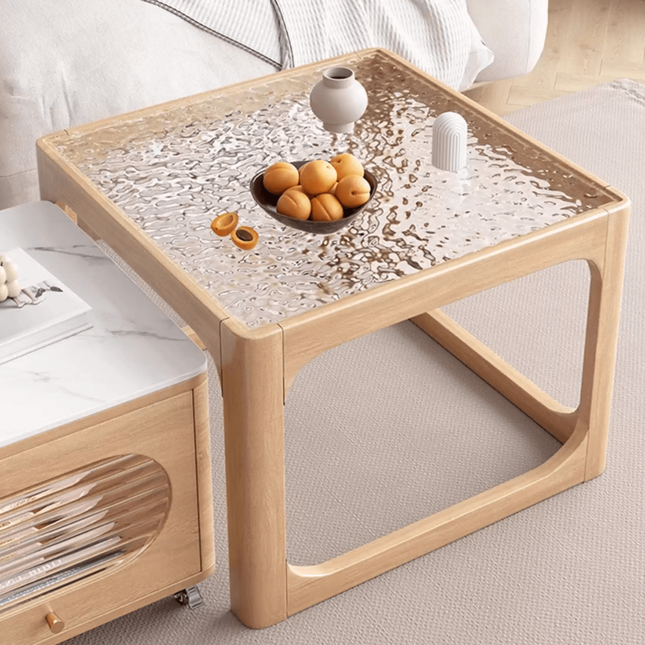 Space-Saving Nesting Side Tables with Brake Casters and Open Cabinet Storage