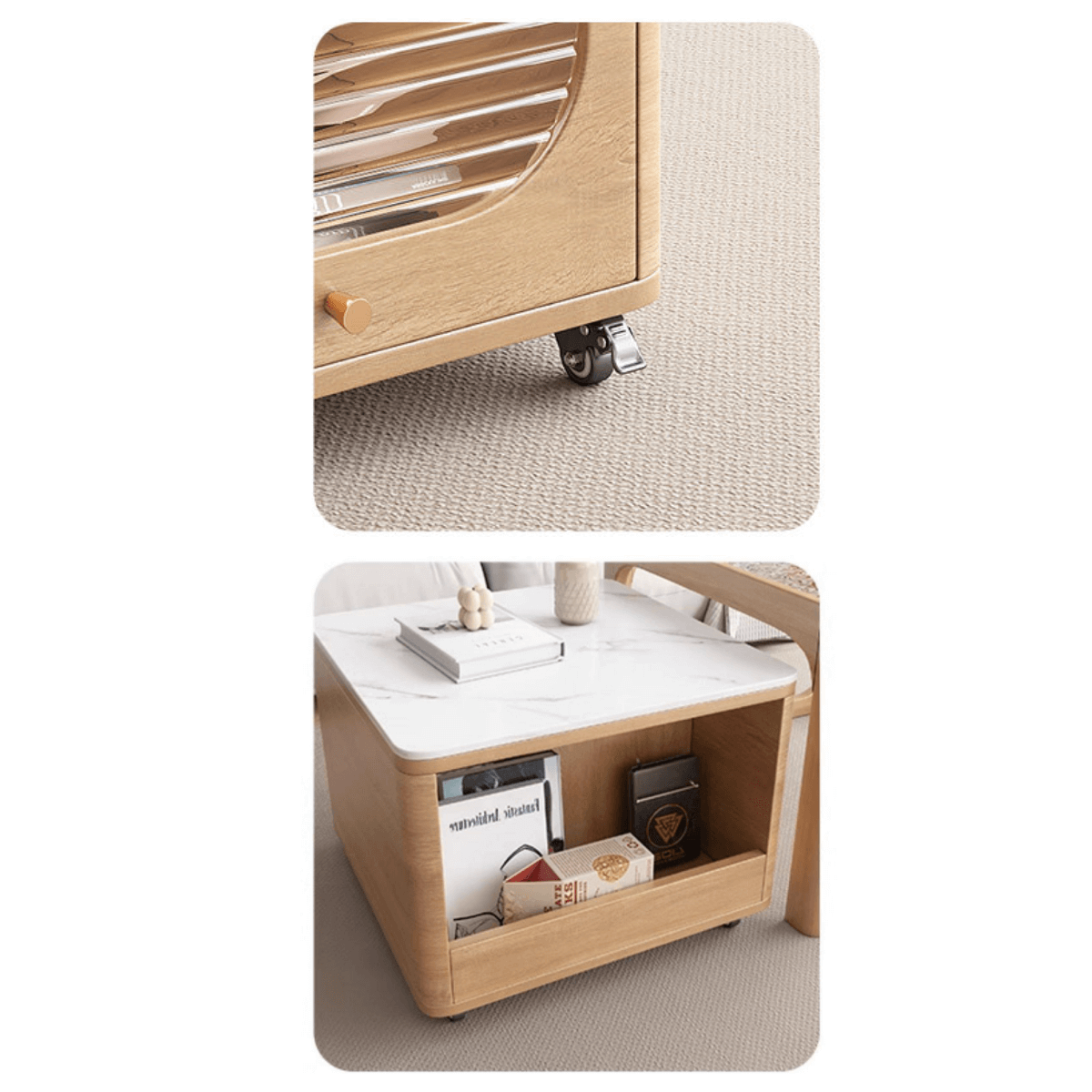 Space-Saving Nesting Side Tables with Brake Casters and Open Cabinet Storage