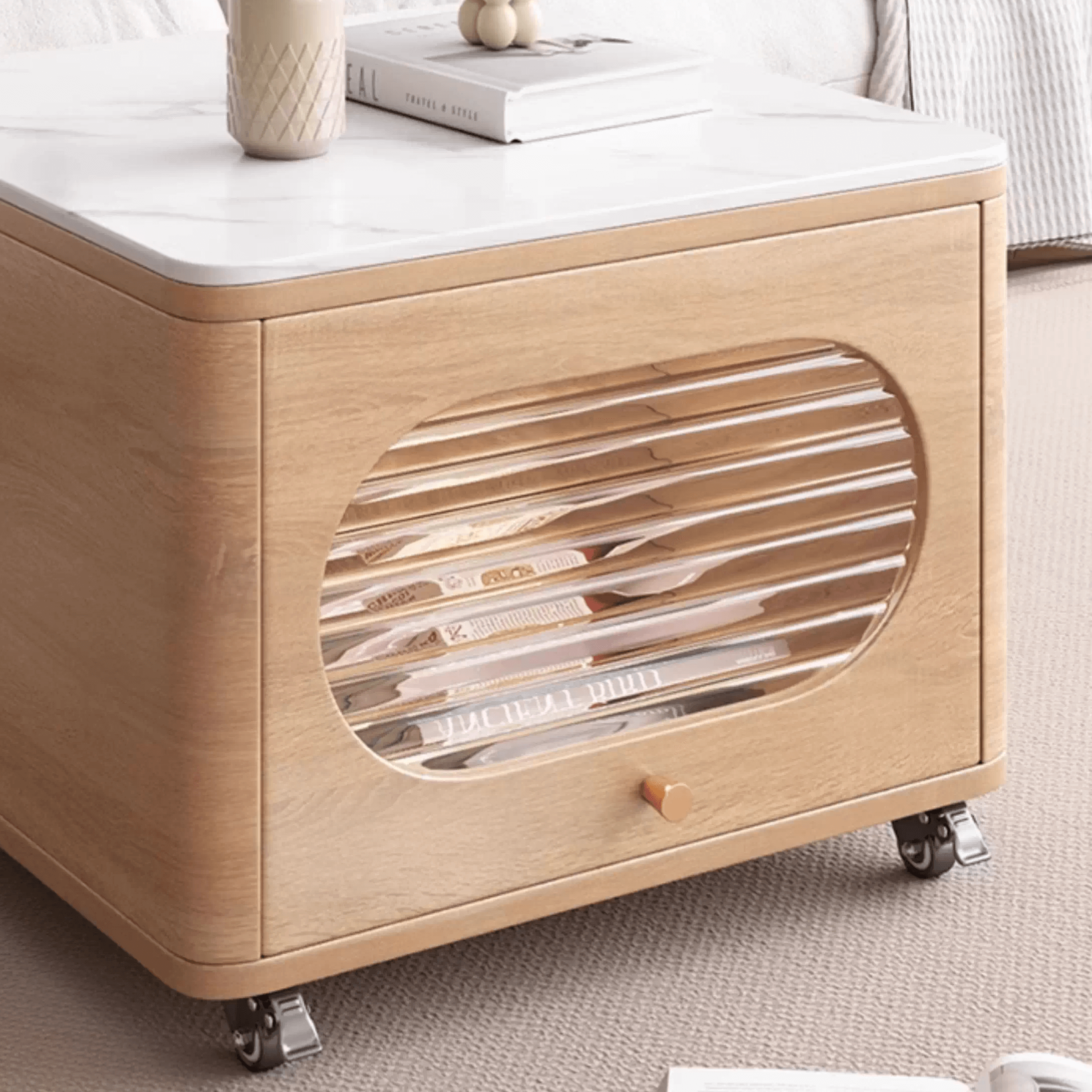 Space-Saving Nesting Side Tables with Brake Casters and Open Cabinet Storage
