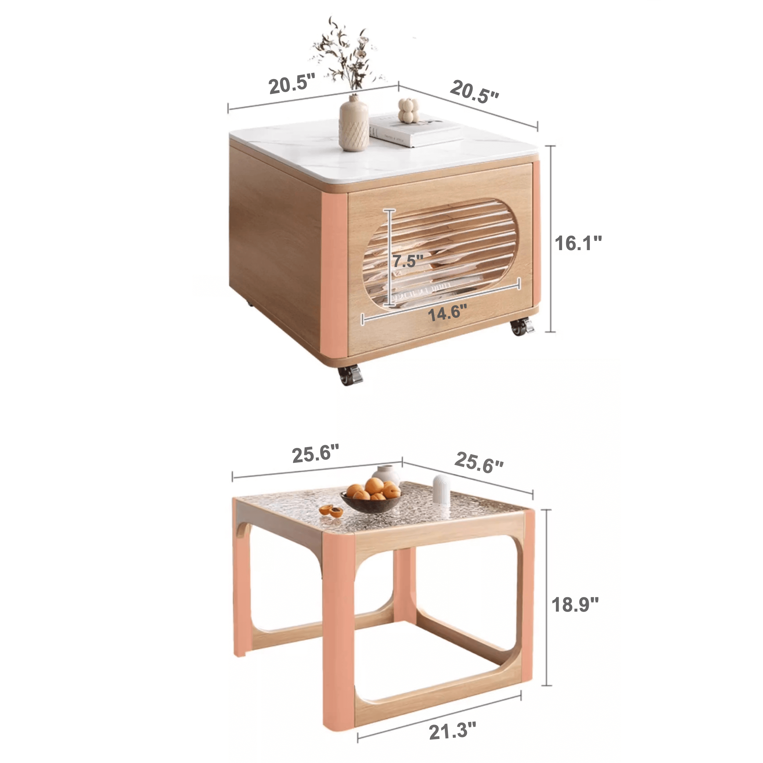 Space-Saving Nesting Side Tables with Brake Casters and Open Cabinet Storage Dimensions