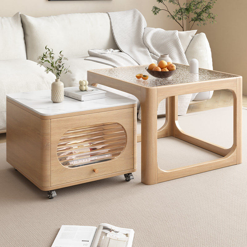 Space-Saving Nesting Side Tables with Brake Casters and Open Cabinet Storage Main Product Image