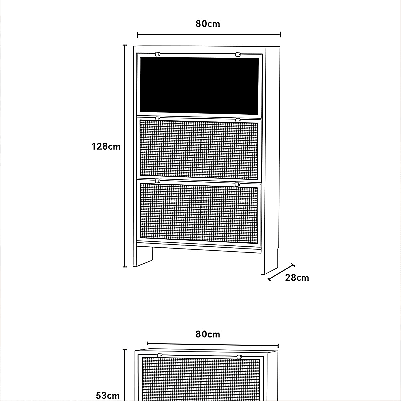 Space-Saving Rattan Shoe Cabinet, Natural Wood