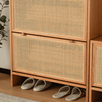 Space-Saving Rattan Shoe Cabinet, Natural Wood