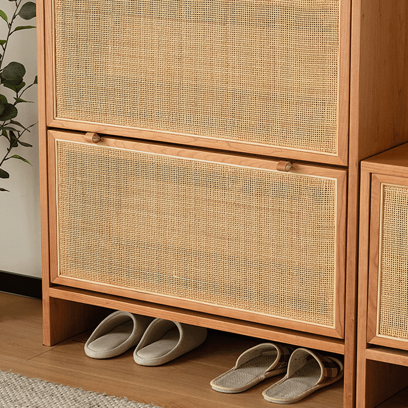 Space-Saving Rattan Shoe Cabinet, Natural Wood