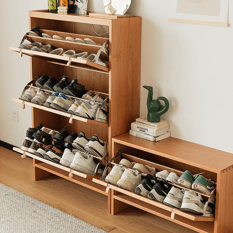 Space-Saving Rattan Shoe Cabinet, Natural Wood Secondary image