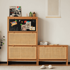 Space-Saving Rattan Shoe Cabinet, Natural Wood Main Product Image