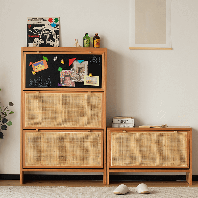 Space-Saving Rattan Shoe Cabinet, Natural Wood Main Product Image