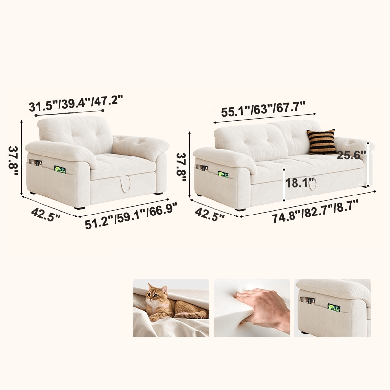 Space-Saving Sofa Bed With Carbon Steel Frame