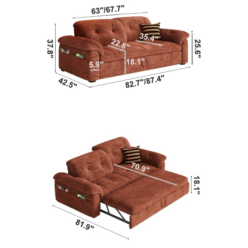 Space-Saving Sofa Bed With Carbon Steel Frame Dimensions