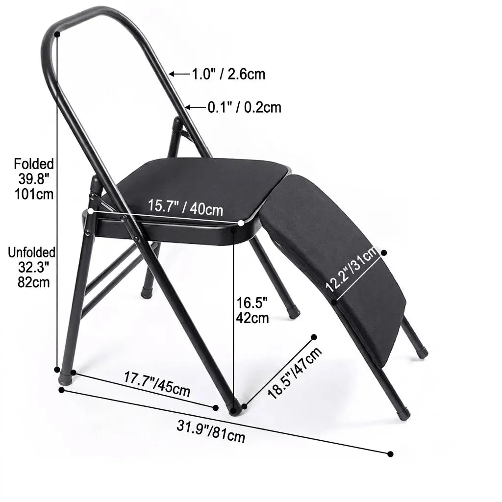 Space-Saving Yoga Folding Chair For Pilates Support And Home Practice Dimensions