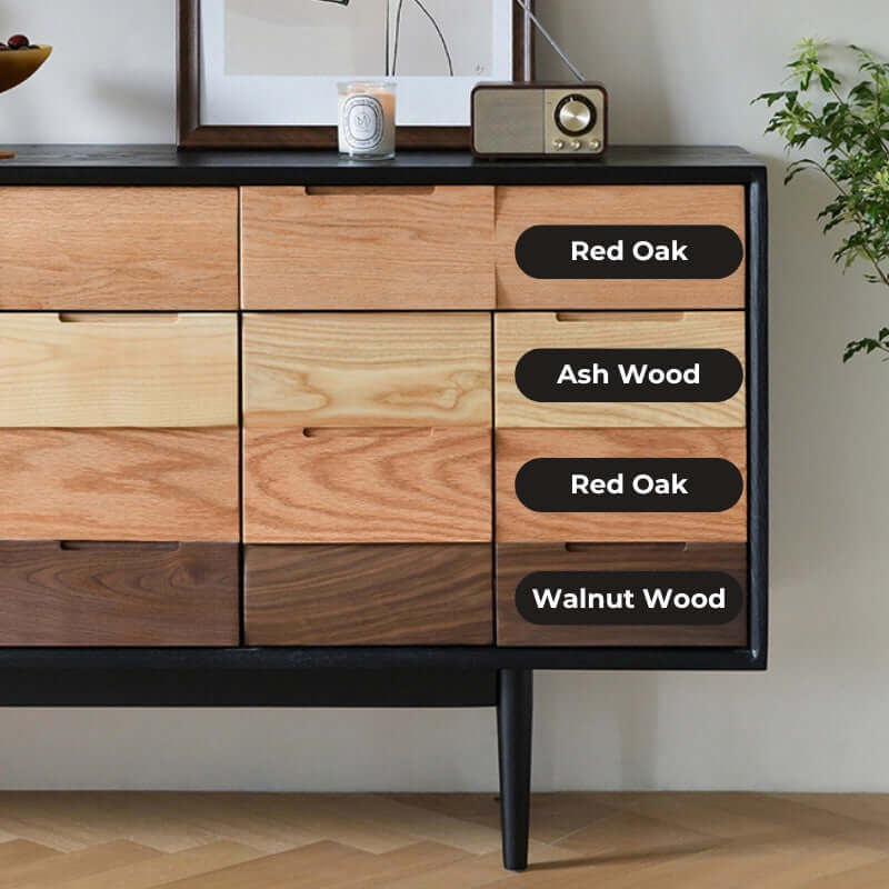 Spacious Storage Sideboard in Red Oak/Walnut/Ash Wood
