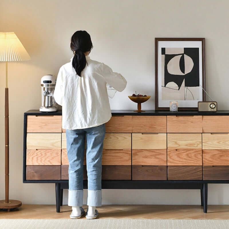 Spacious Storage Sideboard in Red Oak/Walnut/Ash Wood