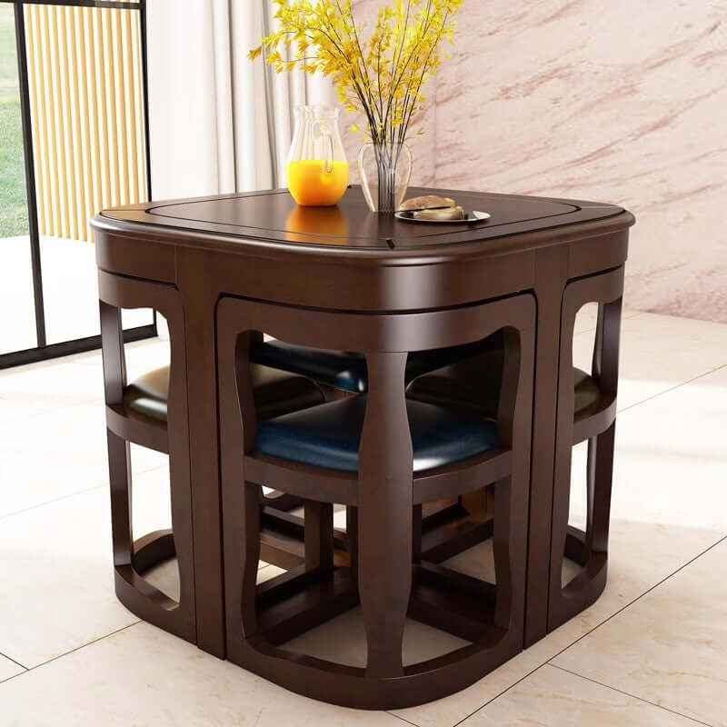 Square Dining Set With Solid Wood Top And Cushioned Chairs
