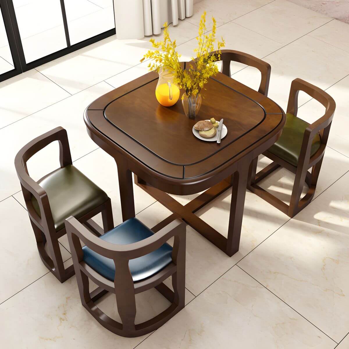 Square Dining Set With Solid Wood Top And Cushioned Chairs