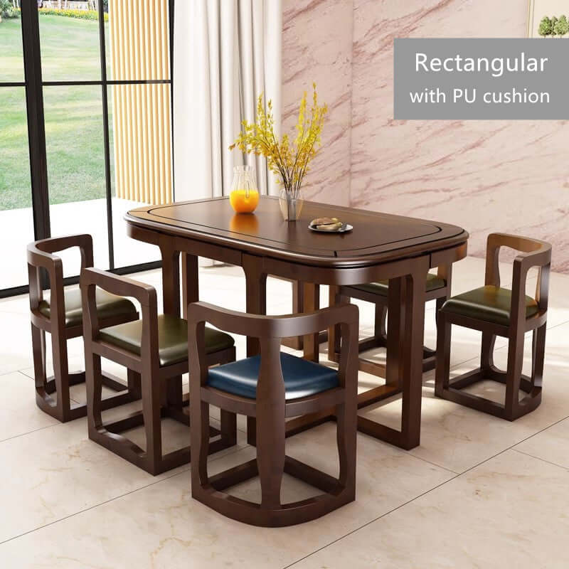 Square Dining Set With Solid Wood Top And Cushioned Chairs