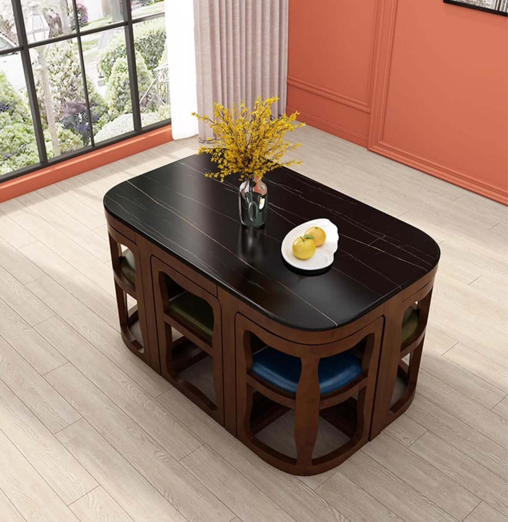 Square Dining Set With Solid Wood Top And Cushioned Chairs