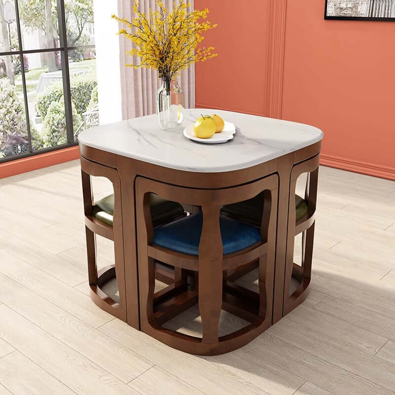 Square Dining Set With Solid Wood Top And Cushioned Chairs