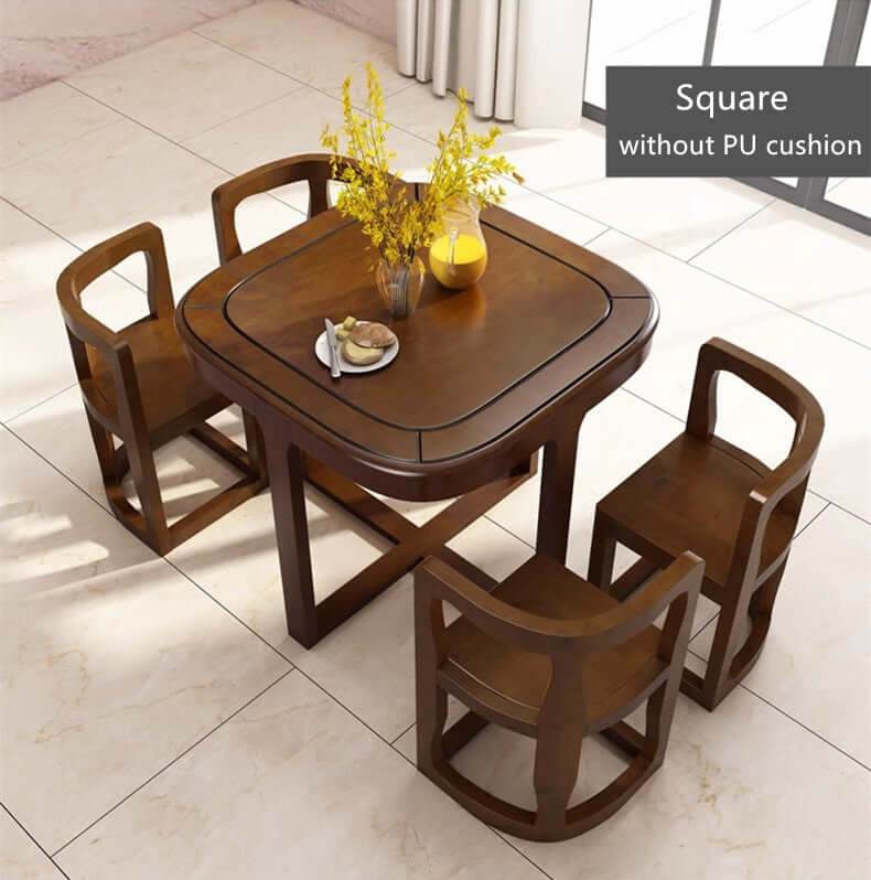 Square Dining Set With Solid Wood Top And Cushioned Chairs