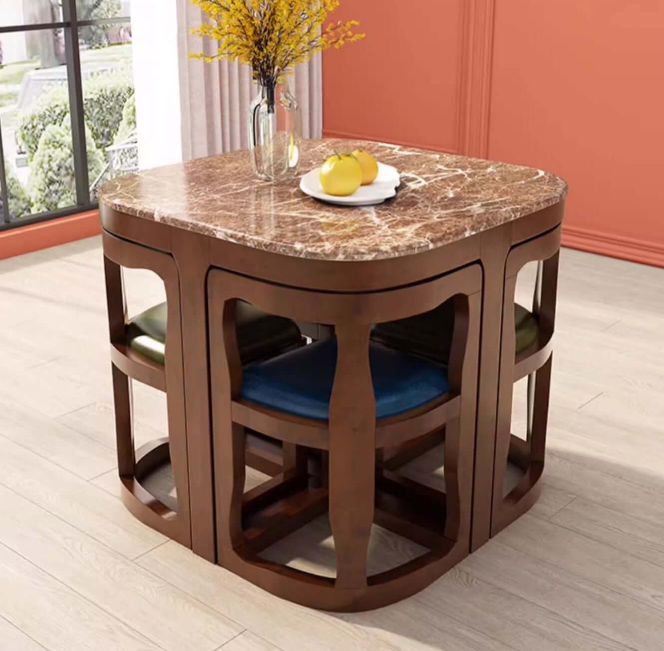 Square Dining Set With Solid Wood Top And Cushioned Chairs