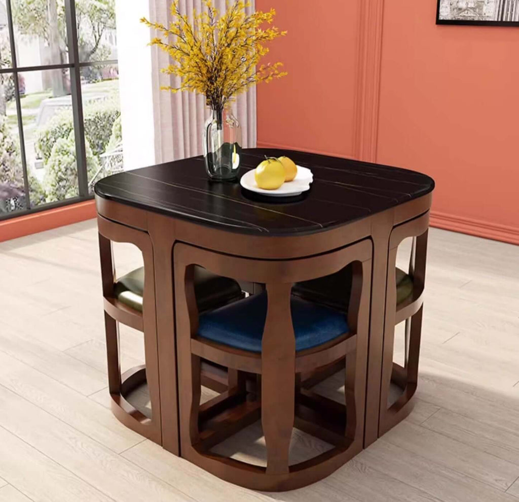 Square Dining Set With Solid Wood Top And Cushioned Chairs
