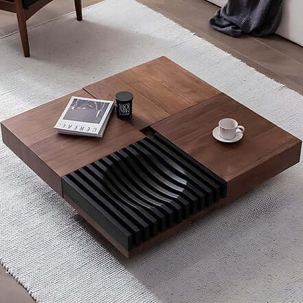 Square Walnut Coffee Table with Natural Finish, M Size
