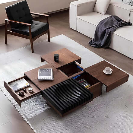 Square Walnut Coffee Table with Natural Finish, M Size