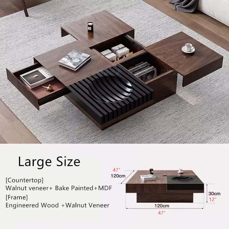 Square Walnut Coffee Table with Natural Finish, M Size