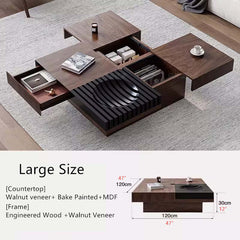 Square Walnut Coffee Table with Natural Finish, M Size